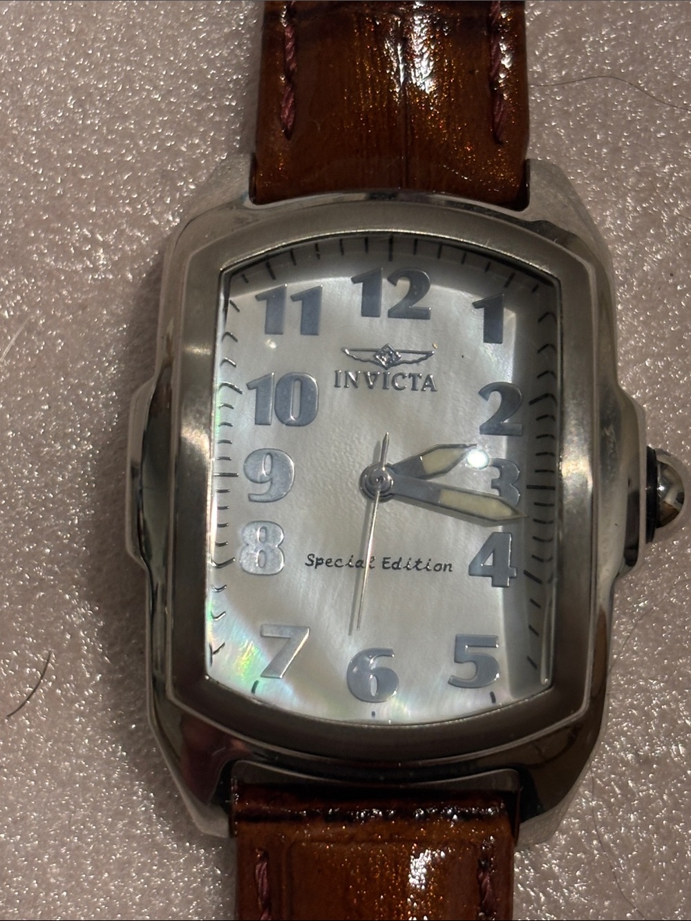 Invicta Men's Silver Case White Dial Brown Leather Strap Watch